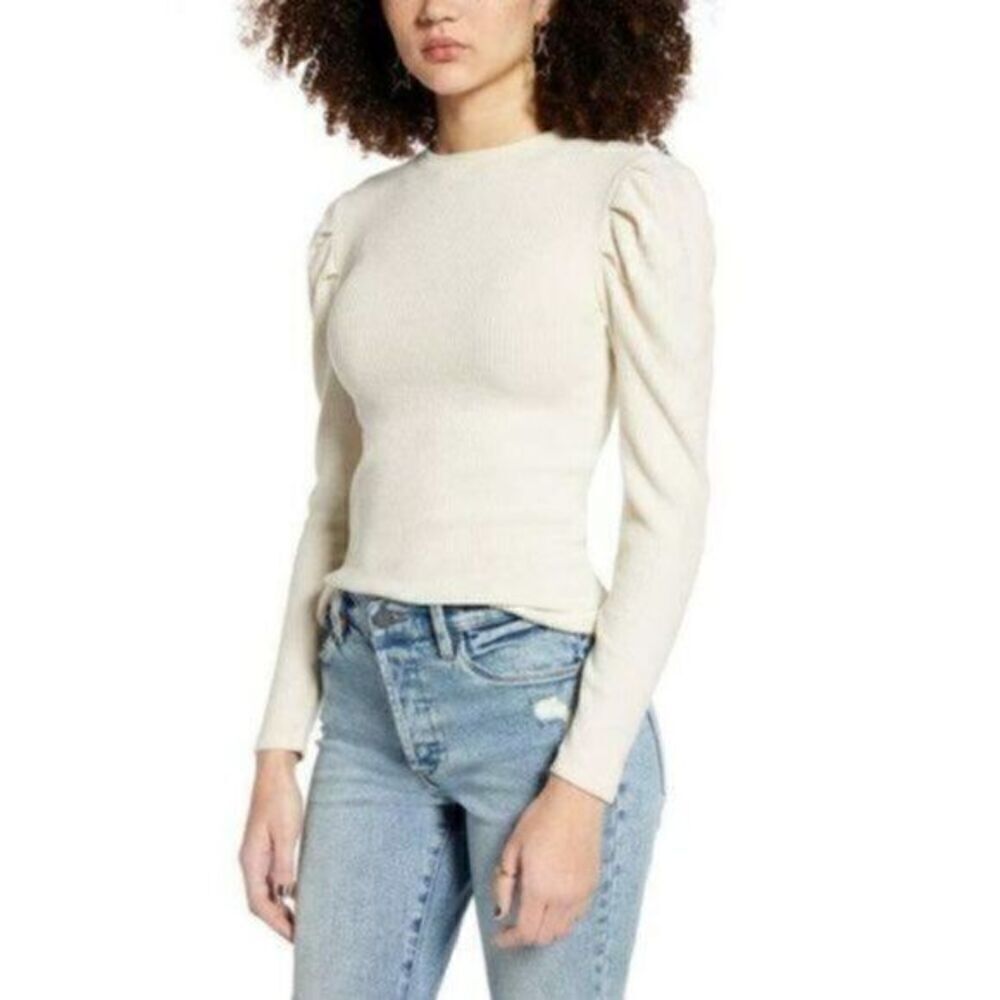BP Nordstrom Ivory Rayon Ribbed Puff Sleeve Sweater 3X NWT